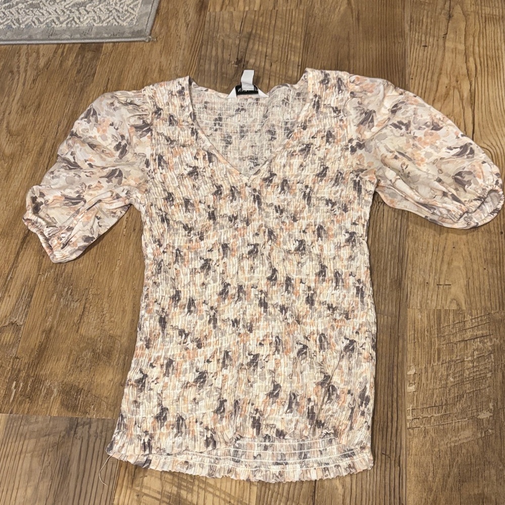 Nine West Cream and Brown Floral Blouse